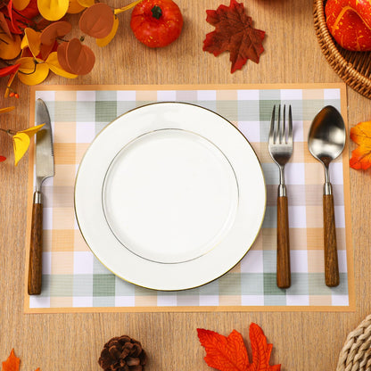 Patelai 50 Pcs Thanksgiving Gingham Paper Placemats 10 x 14 Inch Disposable Scottish Plaid Table Place Mats Checkered Placemat for Thanksgiving Fall Harvest Party Supplies