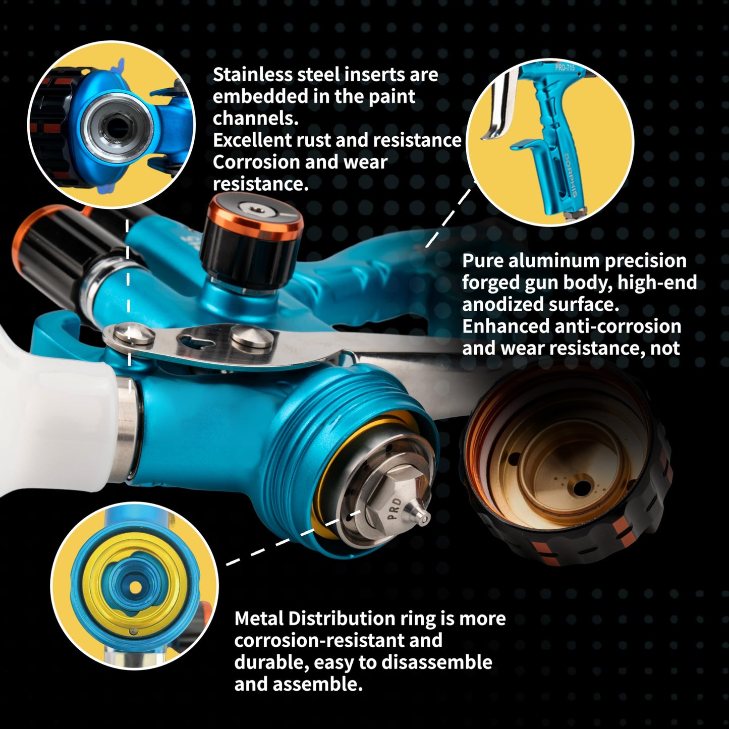PORPHIS Automotive Refinishing Spray Gun PRD-715 Middle Pressure 1.4mm Nozzle Paint Spray Gun