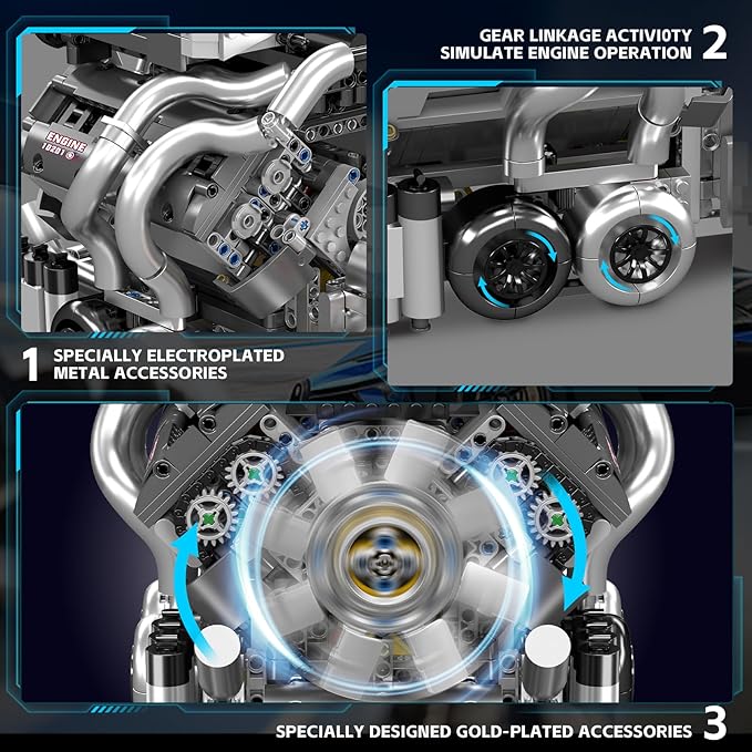 Mould King 10201 W16 Engine Building Kit for Adults MOC W16 Engine Model Toy for Display STEM Car Engine Building Project for Adult (2024 PCS)