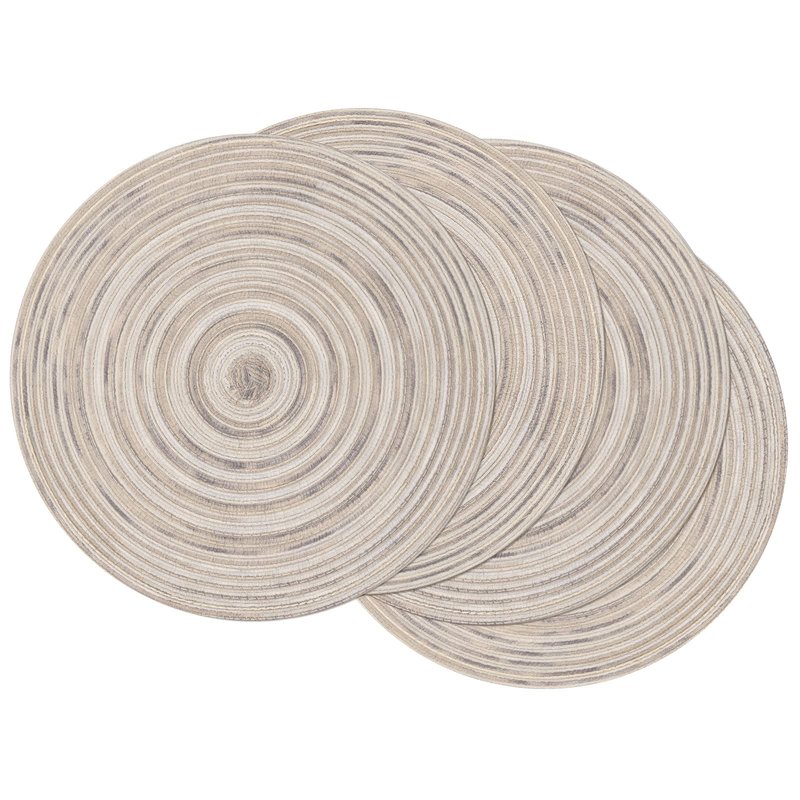 SHACOS Round Braided Placemats 15 inch Set of 4 Variegated Washable Kitchen Table Placemats for Home Wedding Party (Rainbow Gray, 4)