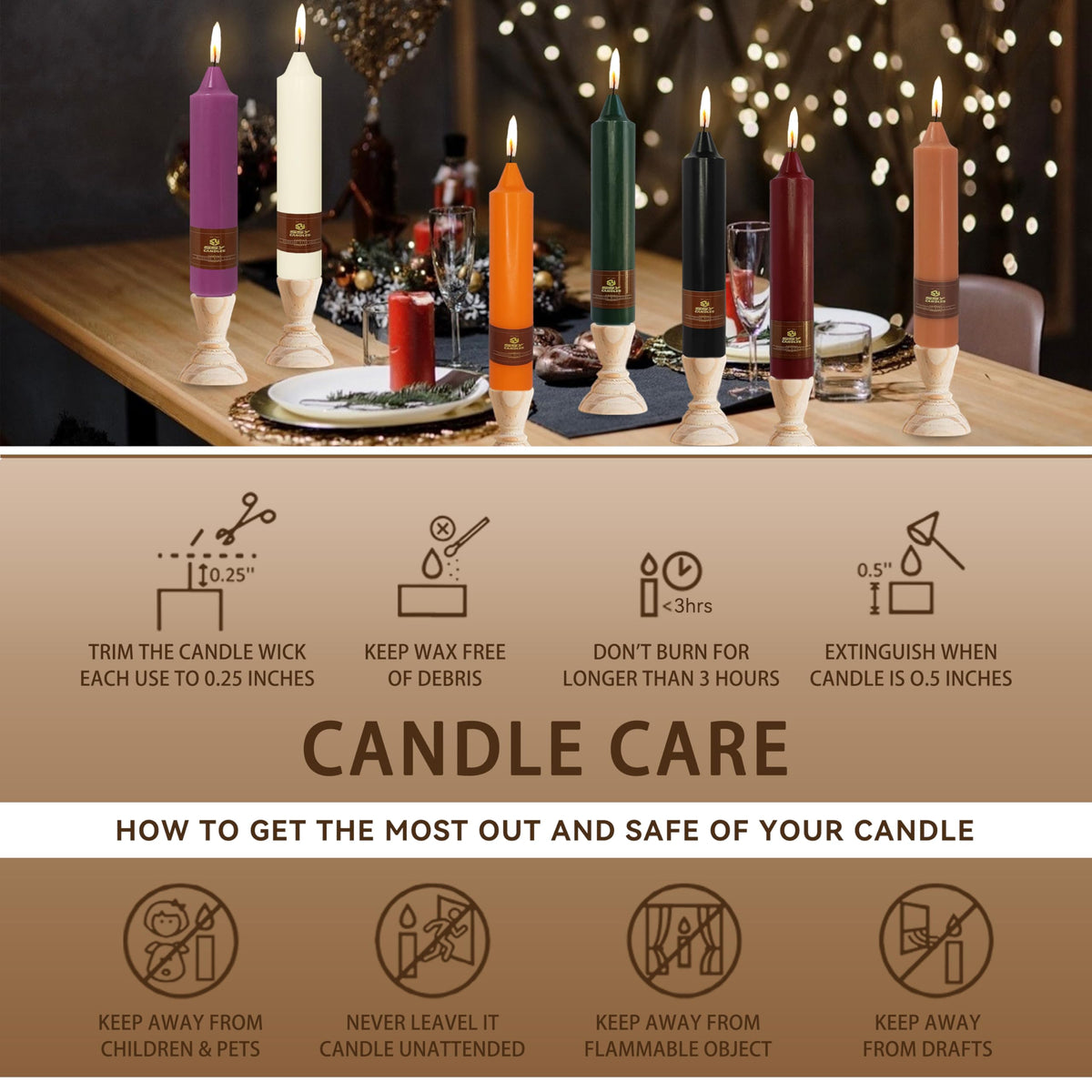 4 PCS Short Taper Candles Brown Candle Tapers Candle Sticks 7 inch for Dinner Household Wedding Party Home Décor Candles