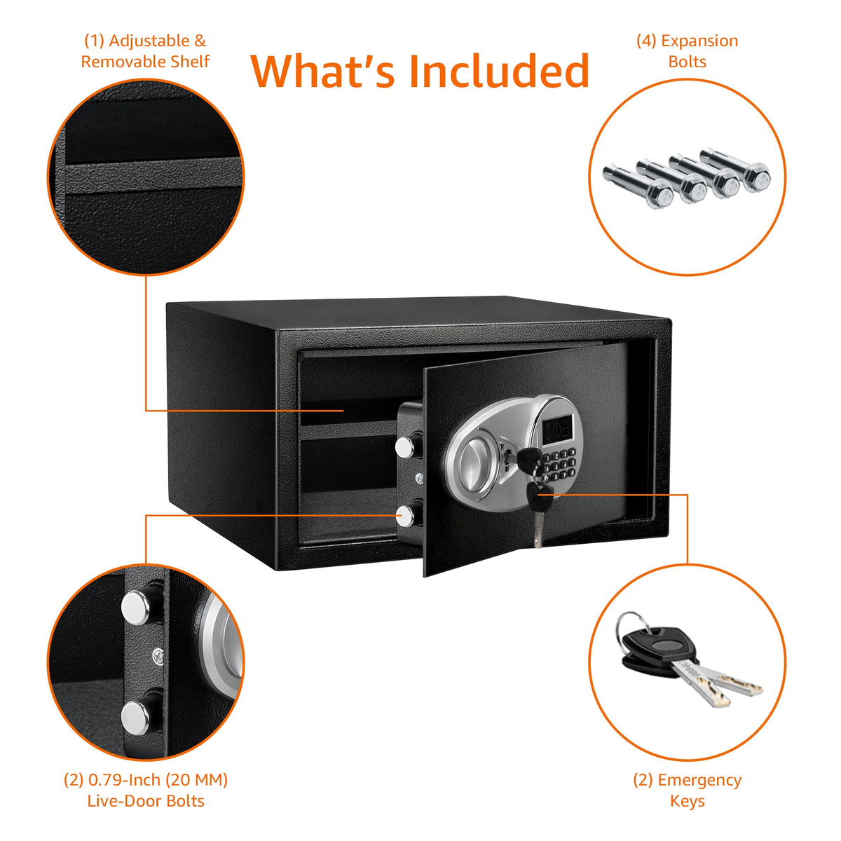 Amazon Basics Steel Security Safe Box with Digital Keypad, for Valuables, Cash, Jewelry, Documents, Removable Shelf, Black, 1 Cubic Foot, 16.9"x14.6"x9.1" (WxDxH)