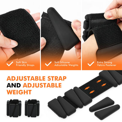 Wrist Weights, Ankle Weights for Women Men, Adjustable Wrist Weighted Bracelet for Home Gym Workout, Running, Yoga, Exercise, Strength Training, Set of 2 (1LB Each)-Black