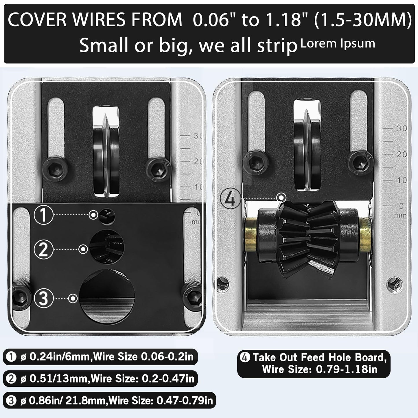 Wire Stripping Machine, 0.06''-1.18'' Automatic Wire Stripping Tool with All Aluminum Frame, Electric Wire Stripper Machine for Recycling Copper Wire