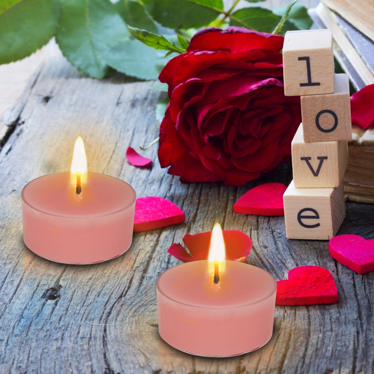 Dusty Pink Tea Lights Set of 24, Rose Scented Tealight Candles, Handmade Tea Candles, Long Burning Tealights for Romantic Wedding Home Decor Gift