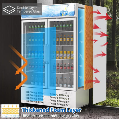 GarveeLife 26 Cu.Ft Commercial Display Refrigerator with Glass Door, LED Lighting, 8 Adjustable Shelves, Beverage Cooler Merchandiser Fridge for Restaurant Bar Cafe Convenience Store, Upright Cooler