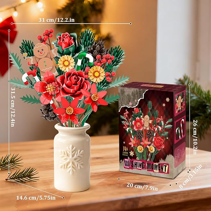 Christmas Flowers Bouquet Building Set Xmas Botanical Collection Compatible with Lego Flowers for Home Living Room Christmas Decor Xmas Gift for Grandkids &amp Teens 865 PCS
