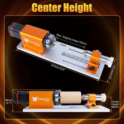 FoxAlien XE-PRO 3-Axis CNC Router Machine + NEMA23 4th Axis Rotary Engraving Module for Engraving Curved Surface and Cylindrical Object