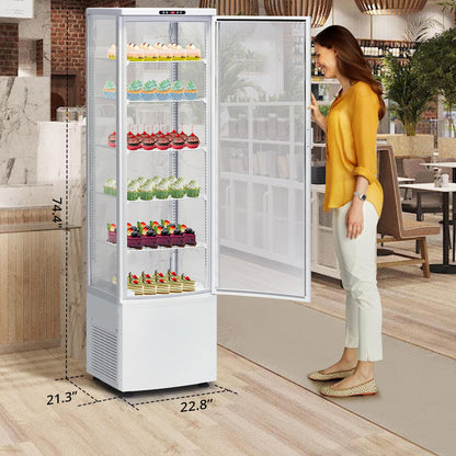 SierraSquad 9.8 Cu.ft Commercial Refrigerator Display Case, Pastry Display Fridge with 4-Sided Double-Layered Glass & LED Lighting, Ventilated Cooling Bakery Display Refrigerator with Casters