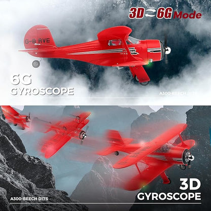 CKYSCHN WLtoys A300 4-Ch RC Plane Beechcraft D-17 RC Airplanes with Lights 6G/3D Brushless RC Planes with 2 Batteries 2.4G Remote Control RC Airplanes Gifts for Adults
