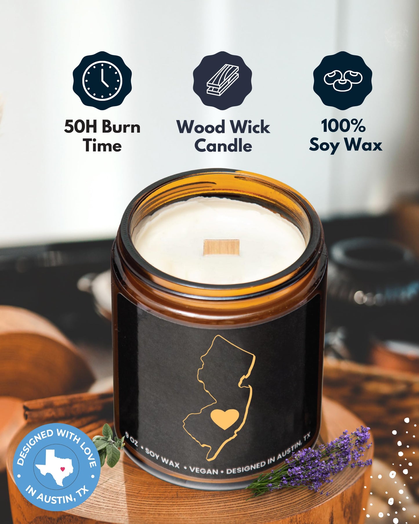 New Jersey Candle, Thoughtful New Jersey Themed Souvenir & Gifts for Men and Women, Unique State Gifts, Best Sentimental Gift for Moving Away, Ideal for Birthday, Christmas, Graduation, Gift Ready