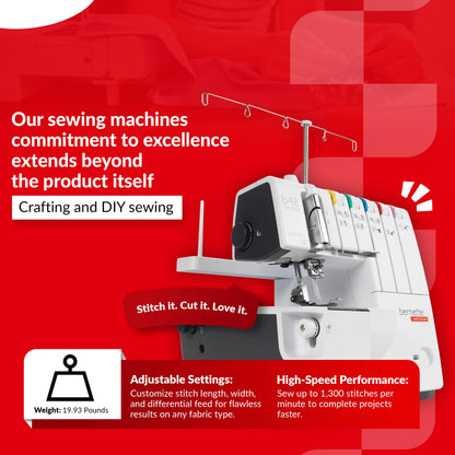 Bernette B44 Funlock Serger Overlock Machine with 2/3/4 Thread Capability, Differential Feed, and Color-Coded Threading