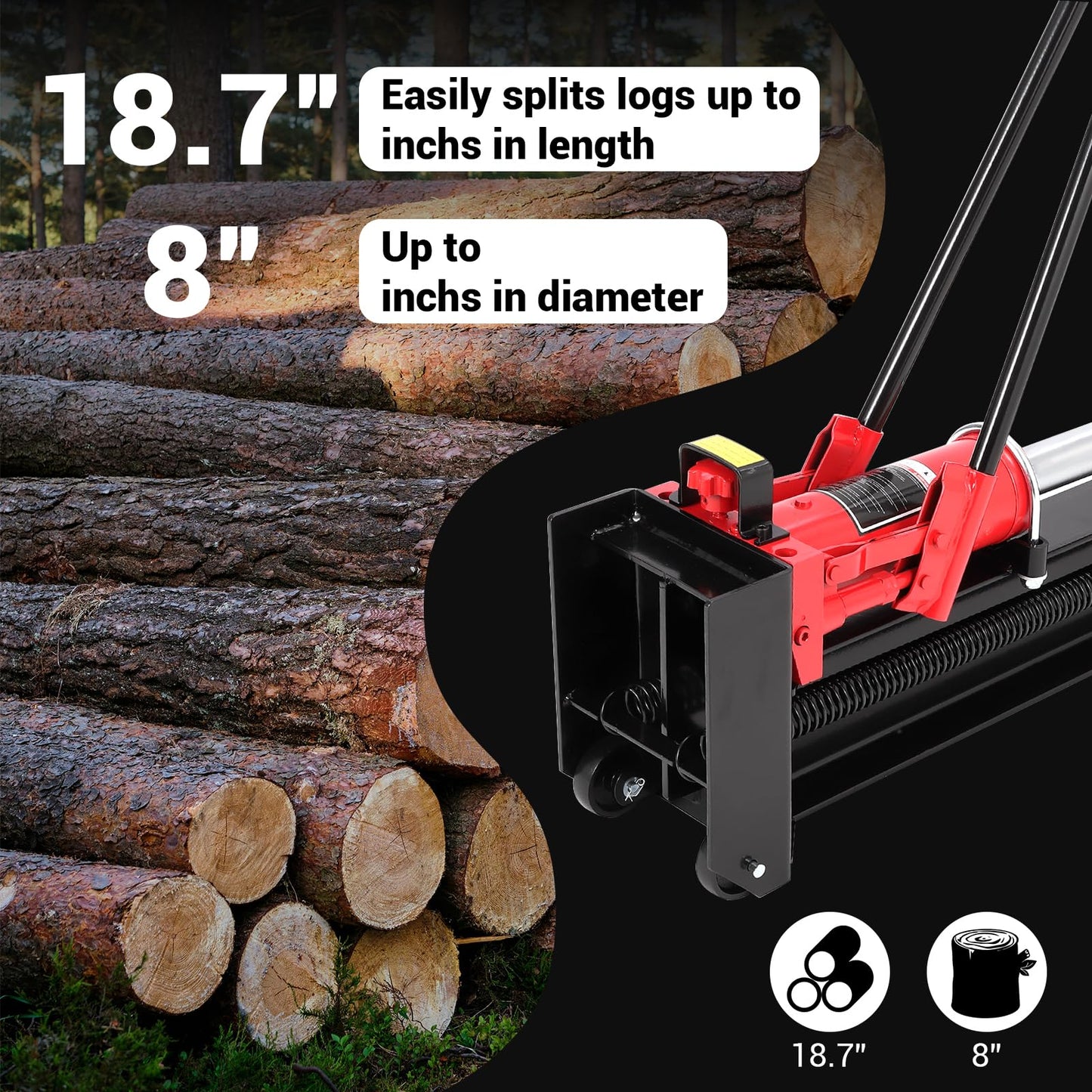 Garvee 12 Ton Hydraulic Log Splitter, Manual Wood Splitter with 2-Speed Operation & Built-in Wheels, Hand Powered Log Cutter for Firewood with Full Steel Construction, Max 18.7" Log