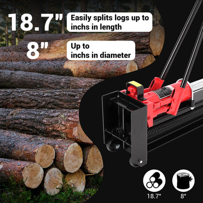 Garvee 12 Ton Hydraulic Log Splitter, Manual Wood Splitter with 2-Speed Operation & Built-in Wheels, Hand Powered Log Cutter for Firewood with Full Steel Construction, Max 18.7" Log