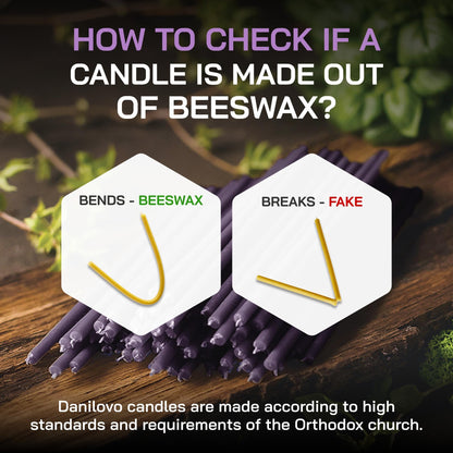 Danilovo Thin Taper Beeswax Candles - Honey-Scented, Decorative Candles Ideal for Birthday Decoration or Church Prayers - Purple Drip Free, Tall & Smokeless Pack of 50 pcs, 7.3 x 0.24 inch