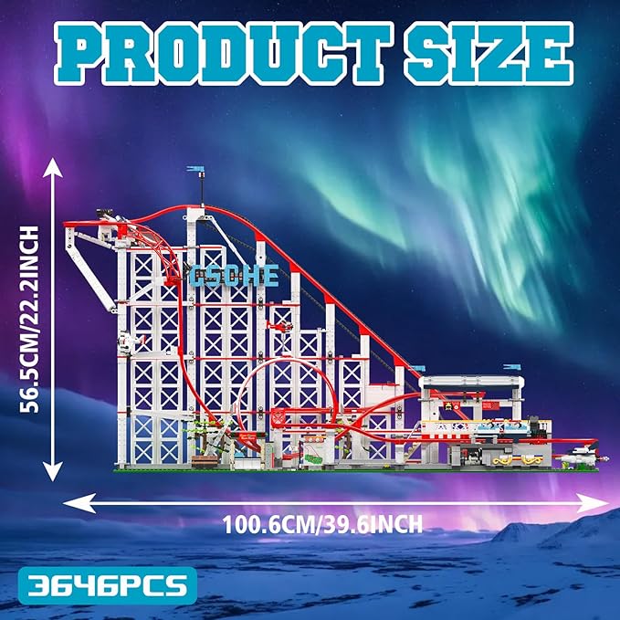 Roller-Coaster Building Set Motorized Electric Train Track City Amusement Park Model Toy for Boy Girl Ages 6 7 8 9+ Birthday Gifts for Adult Kid Teen Theme Construction Collection 3646pcs
