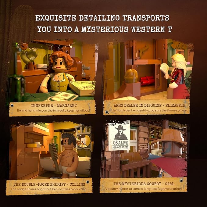 Western-Inn Lighting-Building-Bricks Set - 2682 Pcs The Old West Inn Light Construction Hotel Building Model Set for Adults and West Lovers