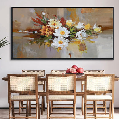 Yellow Floral Wall Art - Large Abstract Canvas for Bedroom & Living Room Decor | Framed Modern Artwork 29x58 IN