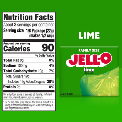 Jell-O Lime Gelatin Dessert Mix, Family Size, 6 oz Box