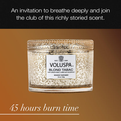 Voluspa Blond Tabac, Corta Maison Boxed Candle, 11 oz, 45 Hour Burn Time, Coconut Wax for Clean Burning, Handcrafted in the USA