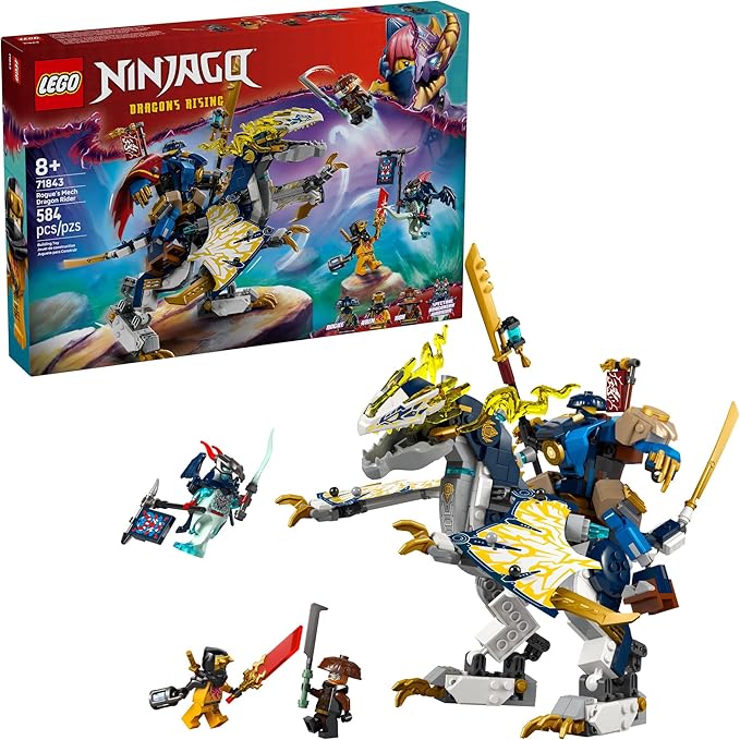 LEGO NINJAGO Rogue’s Mech Dragon Rider Building Toy - Dragons Rising Play Set &amp 4 Ninja Toy Minifigures for Boys &amp Girls Ages 8+ - 2 Ways to Build &amp Play - Gift Idea for Birthdays - 71843
