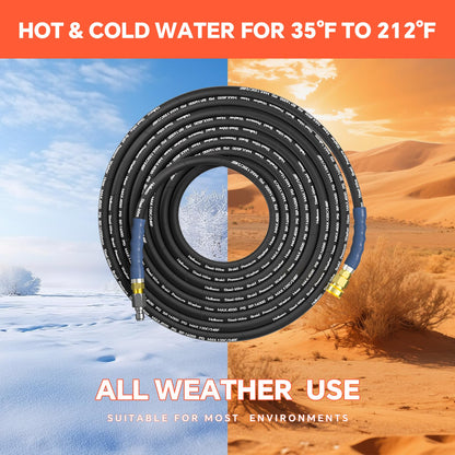 Heliwoo 3/8" Pressure Washer Hose 200 FT, Hot and Cold Water Power Washer Hose Max 248°F, Commercial Industrial Grade Steel Wire Braided Kink Proof Extension Hose -4500 PSI