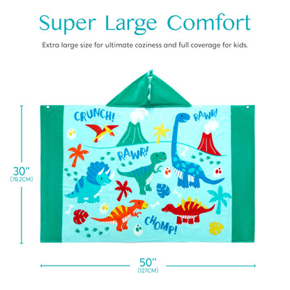 Joiedomi Dinosaur Hooded Towels for Kids Soft 100% Cotton Kids Beach Towel 30" x 50" for 3-8 Years Boy Girl Beach Hooded Poncho Absorbent Pool Toddler Swim Bath Wrap