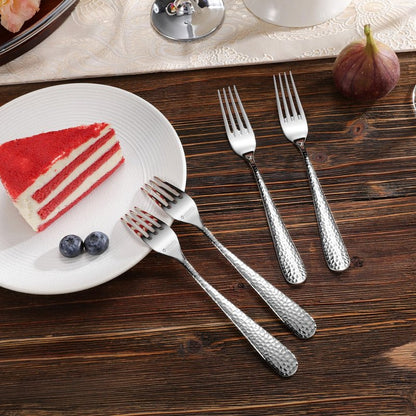 KEAWELL Premium 4-Piece Louise Hammered Fork Set, 18/10 Stainless Steel, Fine Fork Set with Round Edge, Brightly-Mirror polished, Dishwasher Safe. (4, 7.28" Salad Forks)
