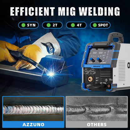 AZZUNO 8 in 1 200A MIG Welder+Lift TIG Welding Gun WP-17V(35-50mm²), 110V/220V Welder Machine Flux Core MIG/Gas MIG/MAG/Aluminum MIG/Spot MIG/Lift TIG/Stick Welding/Spool Gun Compatible