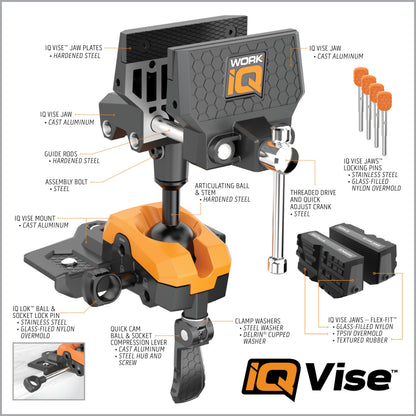 WORK IQ TOOLS 360° Rotating Bench Vise with 5" Jaw Pads - Versatile Woodworking & Pipe Vise for Home Improvement Projects - Compatible with Work Table Workbenches & IQ Connect Accessories