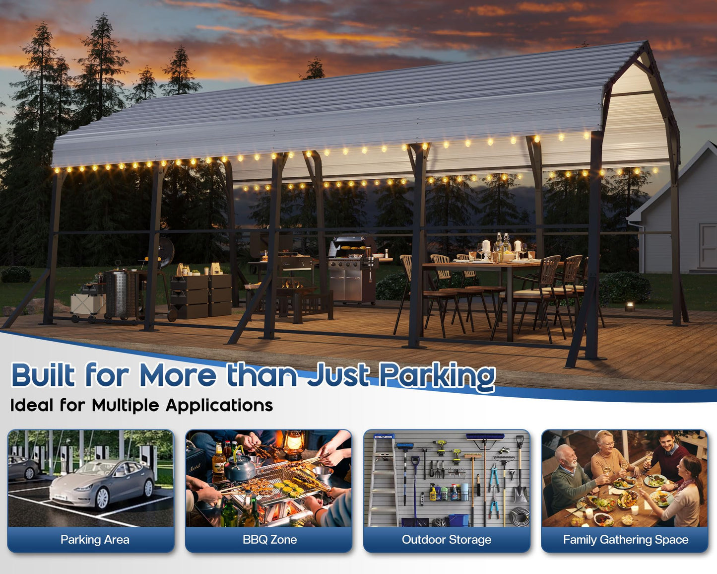 Jocisland 12x20x10.5 FT Heavy Duty Metal Carport, All-Weather Car Canopy with Waterproof Removable Sidewalls, Reinforced Base & Galvanized Steel Roof, Car Shelter for Cars, Boats, Trucks