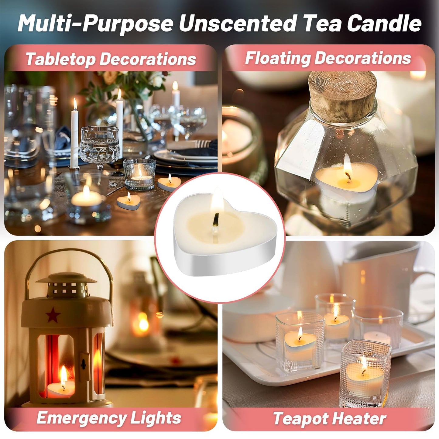 MAQIHAN Tea Lights Candles - 30 Pcs Heart Shaped Unscented Soy Tealight Candles, Smokeless White Tea Light Candles for Weddings, Romantic Dinners, Home Decor