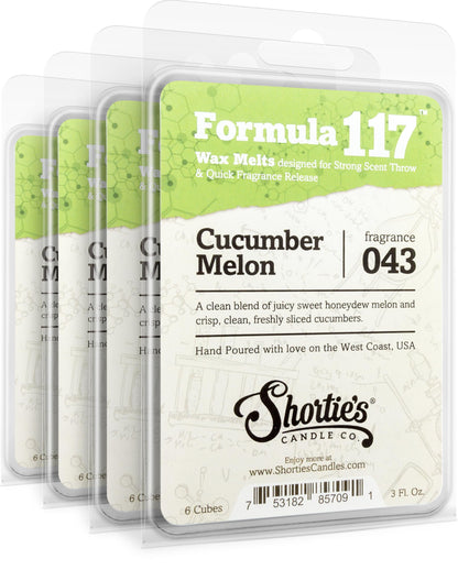 Shortie's Candle Company Cucumber Melon Premium Wax Melts 4 Pack - 12 Oz., Strong & Long Lasting, Non-Toxic - Made with Essential & Natural Oils - Formula 117