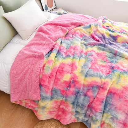 NEWCOSPLAY Super Soft Faux Fur Blanket Queen Size Dark Rainbow Sherpa Fuzzy Plush Warm Blanket for Sofa Bed (Dark Rainbow, Queen(90"x90"))
