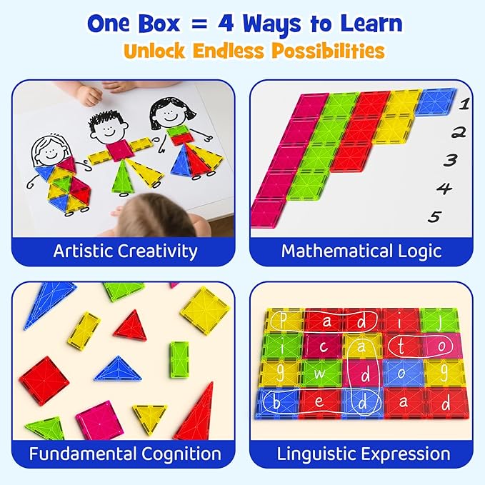 Jumbo Magnetic Tiles with Secure Metal Case 32 Pcs Large Magnetic Building Blocks for Kids 3-8 STEM Toys for Toddlers Preschool Learning Montessori Toys Age 3+ Boy Girl Gift