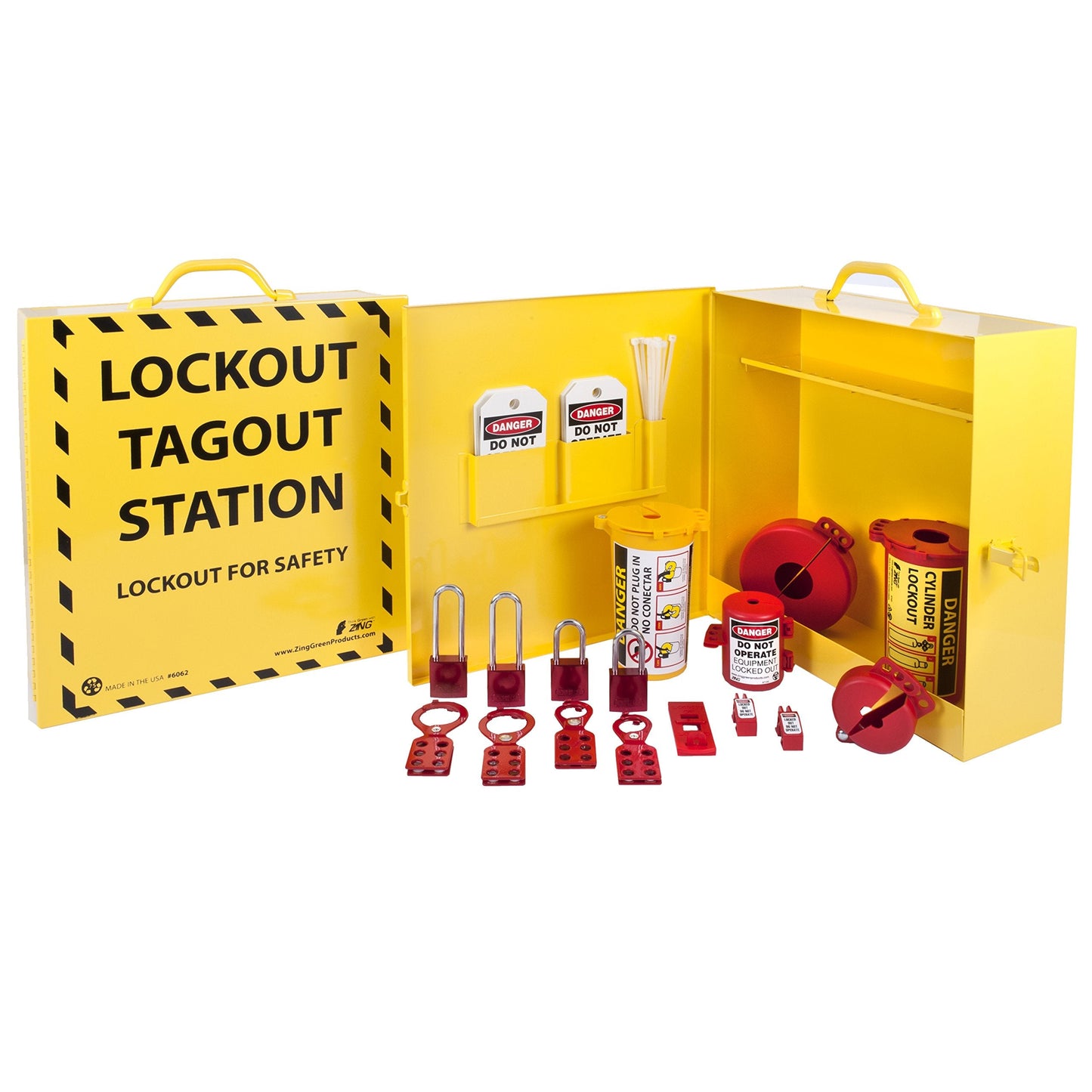 Zing Green Products 2722 37-Piece Electrical Lockout Tagout Cabinet, 15.25 x 17 x 5.5 Inch Yellow