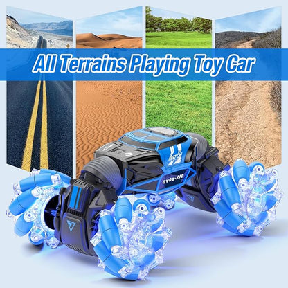 Gesture RC Car Gesture Sensing RC Stunt Car Toys with Lights &amp Dance for Kids 6-12 yr 2.4GHz 4WD Hand Remote Control with Lights Music Off-Road 360° Rotation Drift for Birthday Toy Gifts-(BLUE)