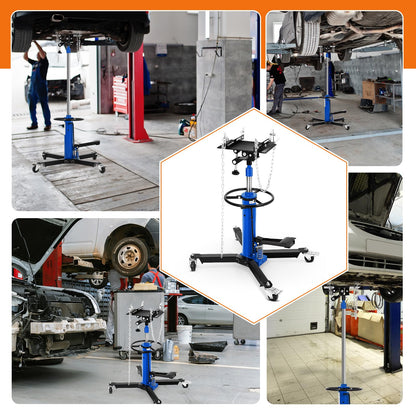 COZONY Transmission Jack, 1322lbs (3/5 Ton), 2-Stage Hydraulic Telescopic Design, Lifts 34"-68", with Foot Pedal & 360° Swivel Wheels, Ideal for Garage and Car Lifting, Blue