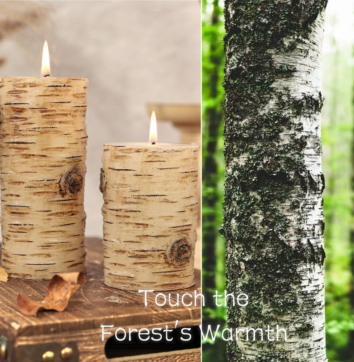 Black Birch Bark Texture Pillar Candles Set - Real Wax 3 Sizes (4", 5", 6" Tall) Rustic Decor Fireplace Candles, Unscented Woodland Style Pillar Candle for Home, Dining Table, Holiday Decor