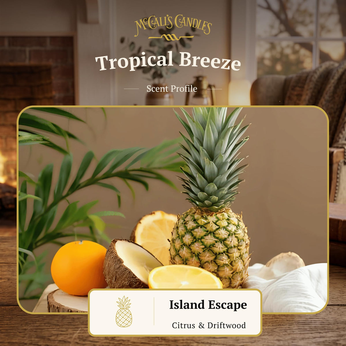McCall’s Candles | Tropical Breeze | 16 oz Scented Candle | USA-Poured | Vintage Rustic Jar with Carrying Handles| Tropical Fruit & Sweet Citrus Fragrance
