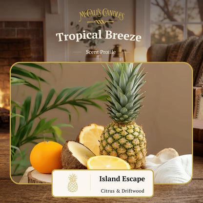 McCall’s Candles | Tropical Breeze | 16 oz Two-Wick Scented Candle | USA-Poured | Vintage Mason Jar with Carrying Handle | Exotic Citrus & Tropical Fruit Fragrance