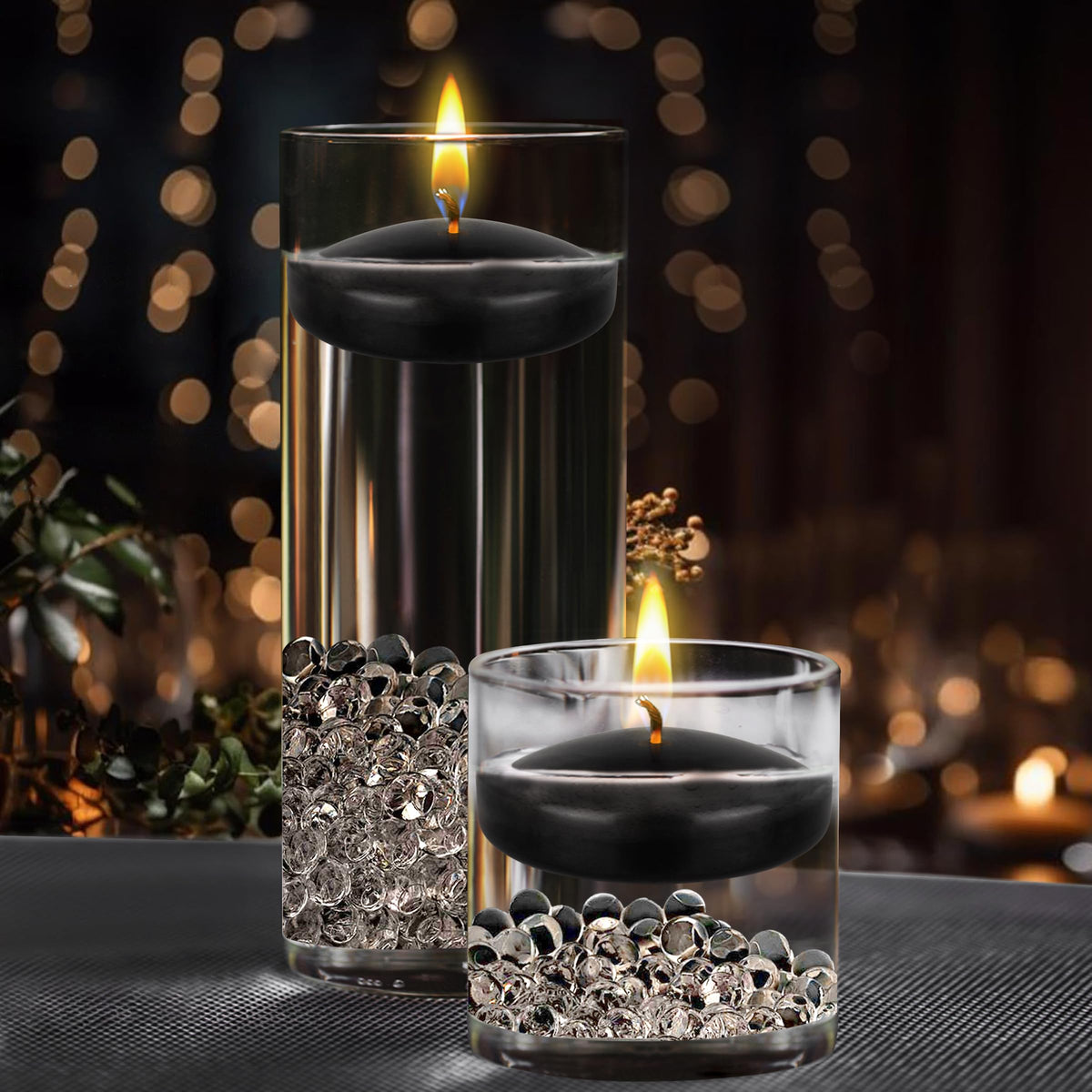 Mega Candles 24 pcs Unscented Black Floating Candles, Hand Poured Wax Candle 3 Inch Diameter, Home Décor, Wedding Receptions, Occasions, Festivities, Events, Meditations, Tranquility, Spa