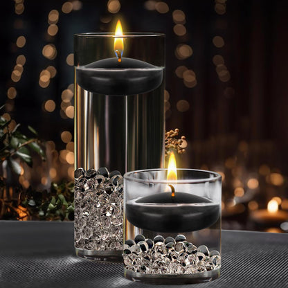 Mega Candles 48 pcs Unscented Black Floating Candles, Hand Poured Wax Candle 3 Inch Diameter, Home Décor, Wedding Receptions, Occasions, Festivities, Events, Meditations, Tranquility, Spa