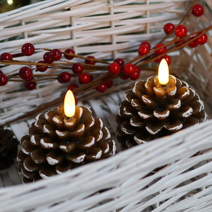 VOELIGT Set of 2Pcs Pinecone Flameless Candles Brown White Christmas Gift Home Decoration Candle Light