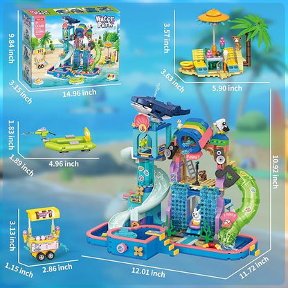 1150Pcs Friends Water Park Building Set STEM Summer Fun Party Toy with Swimming Pool SlidesWater CanonsDiving PlatformAnimal Pretend Play Kit for kids Birthday Gifts for Girls Ages 6-12+