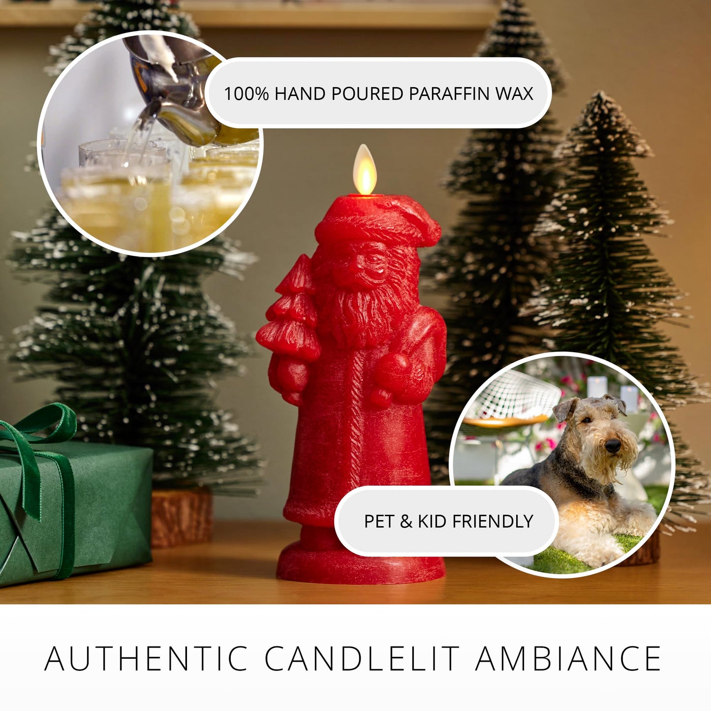 Luminara - Flameless Holiday LED Candle Battery Operated Moving Flame - Red Santa - Pack of 1-3x7 - Unscented Indoor Realistic Flickering Safe