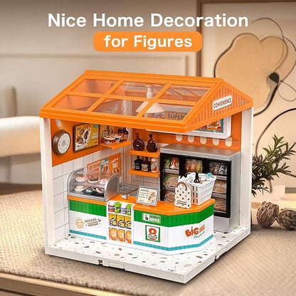 LED Building Blocks for Adults 1:24 DIY Miniature Dollhouse Kits with Roof &amp Dustproof Cover Tiny House Toy Building Sets for Kids Ages 8-12-15 Birthday Hobbies Gift for Men Women Boy Girl