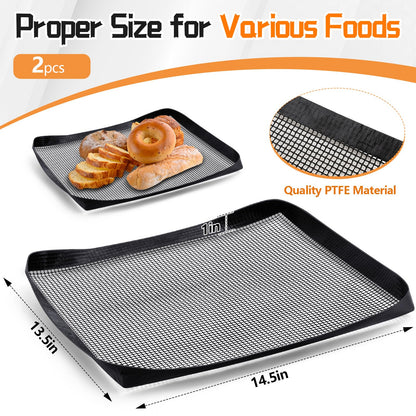 Teenyyou 2 Pcs 14.5 x 13.5 Inch Ptfe Solid Oven Basket Non Stick Cooking Basket Cooking Trays for Quick Oven Accessories Baking Chips Chicken Wings Bread Heating