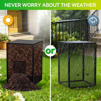 Compost Bin Outdoor with Lid - Large 93/130 Gal Composter 2-in-1 Design, Heavy-Duty Galvanized Steel Perforated Sheet with Rust-Proof Coating, Versatile Outdoor Fence, for Garden, Yard & Kitchen Waste
