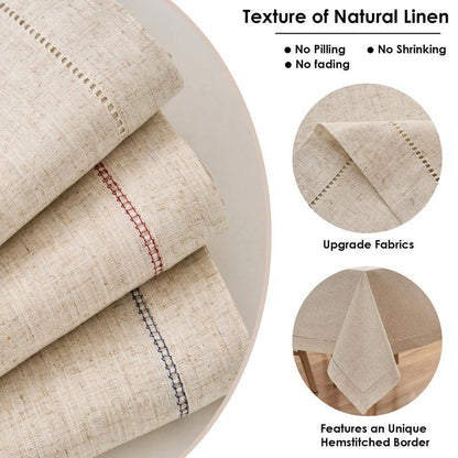 Zdolmy Natural Flax Linen Handmade Hemstitch Tablecloth 70" x 55"– Undyed Square Table Cover for Kitchen, Dining & Decoration, Ideal for Father's Day